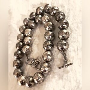 Vintage Anne Klein Hammered Silver Bead Statement Necklace 19” 73g